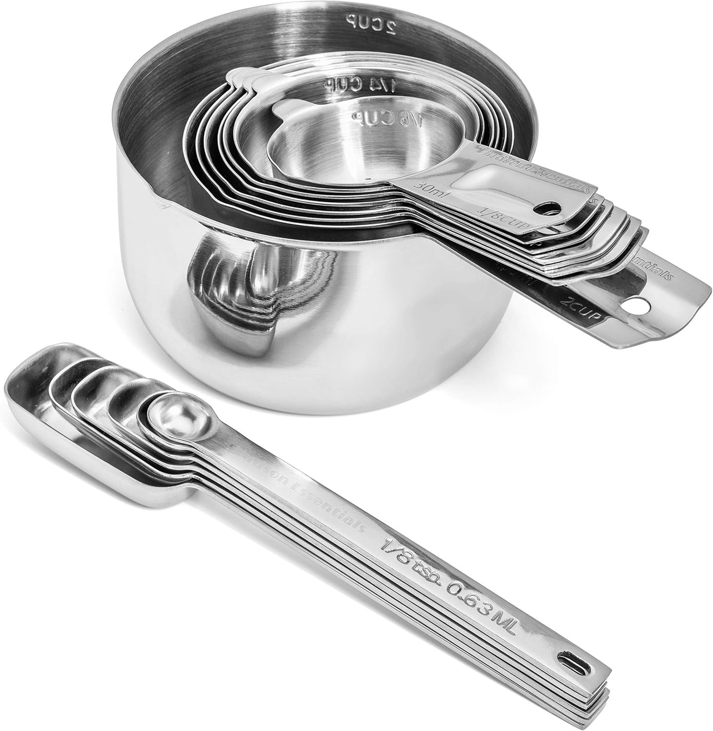 Precision Measuring Cups and Spoons Set in Stainless Steel