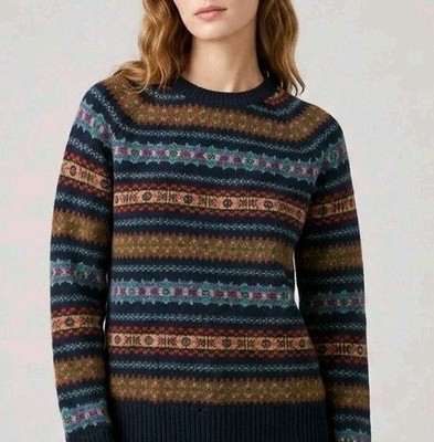 100% Lambswool J.Crew Pullover Sweater Small Multicolor Fair Isle Nordic Navy