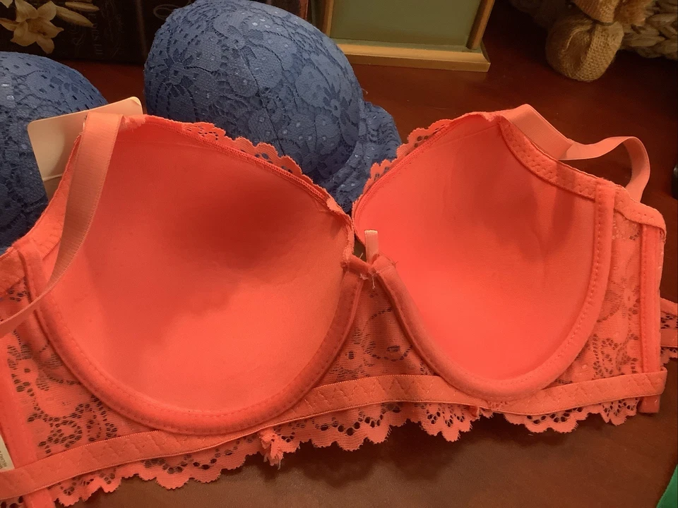 (2) ANGELINA~Bras~NEW/NWT~36C~Royal Blue/Coral~All Lace/Underwire~Beautiful~ - Image 4 of 4