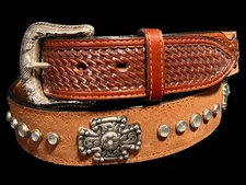 Native American Belt With Hand Tooled Leather Billets Belts Handtooled