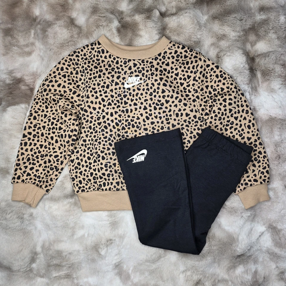 Nike Long Sleeve Sweatshirt & Leggings 2 Piece Set Brown/Black Girls Size 4T NWT - Image 2 of 4