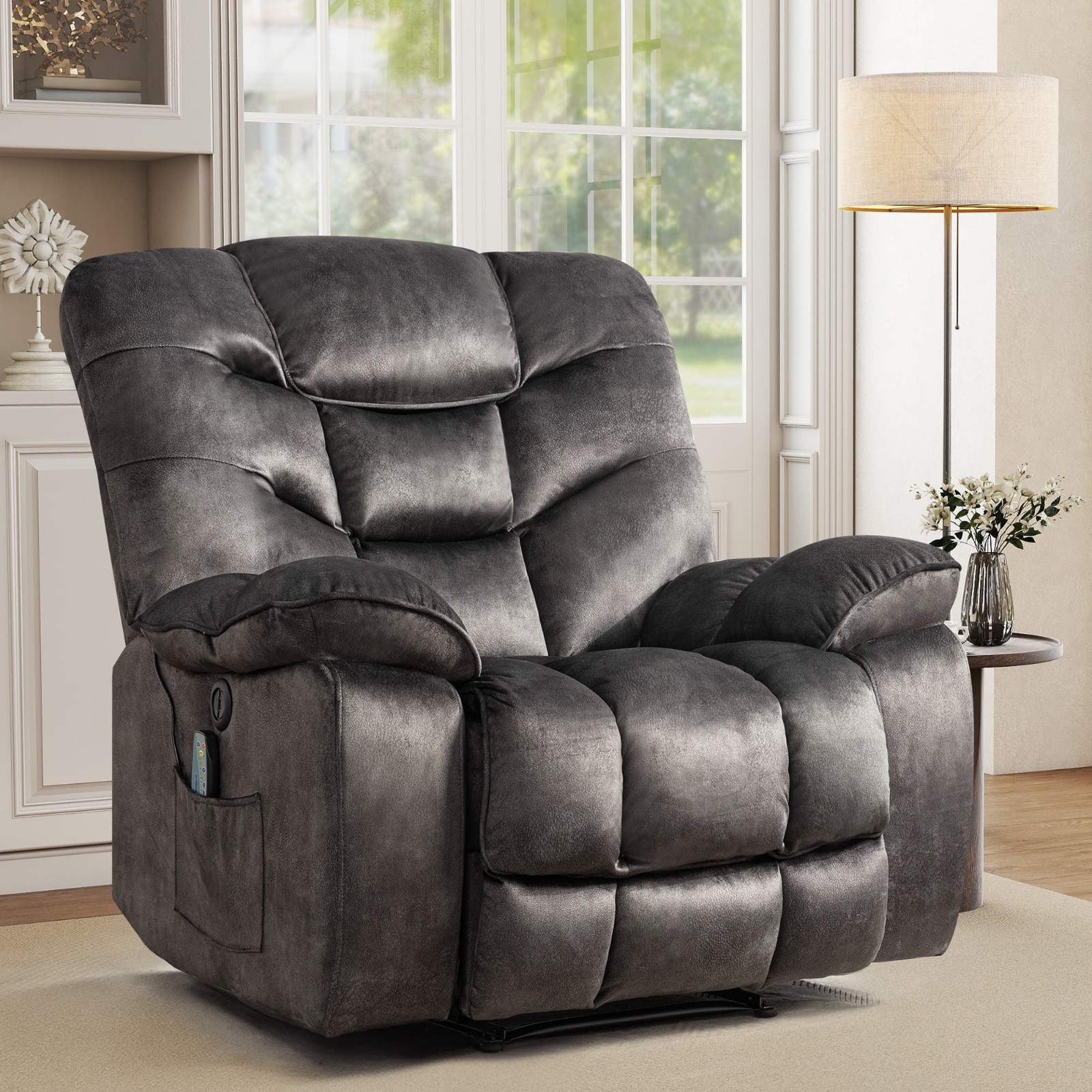 CANMOV XL Power Recliner Chair w/Massage & Heat Electric Chair w/ USB Charging