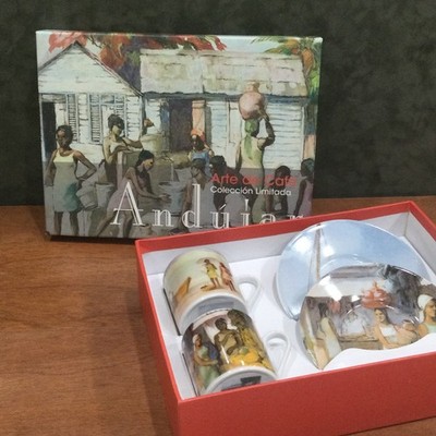 Arte de Café Set of 2 Espresso/Demitasse Cups & Saucers, Painter Aundujar