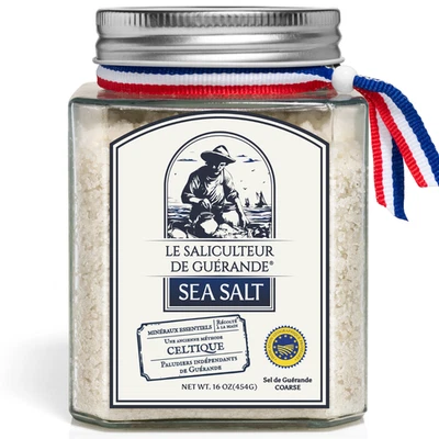 LE SALICULTEUR DE GUERANDE Sea Salt Traditional Celtic Harvest,16oz Unrefined Coarse French Salt, glass jar