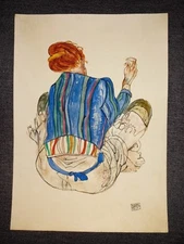 Egon Schiele (Handmade) Drawing on antique paper Signed and Sealed size 21x29.5