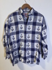 VTG Levi's Flannel Western Shirt Mens Medium Blue Plaid Southwestern Diamond 90s