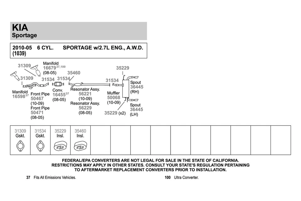 For Hyundai Tucson 2005-2008 Walker 50471 Aluminized Steel Exhaust Front Pipe Foto 3 de 3