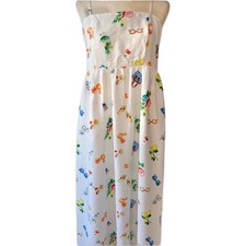 Rachel Zoe White Printed Tropical Vacation Spaghetti Strap Maxi Dress size 12