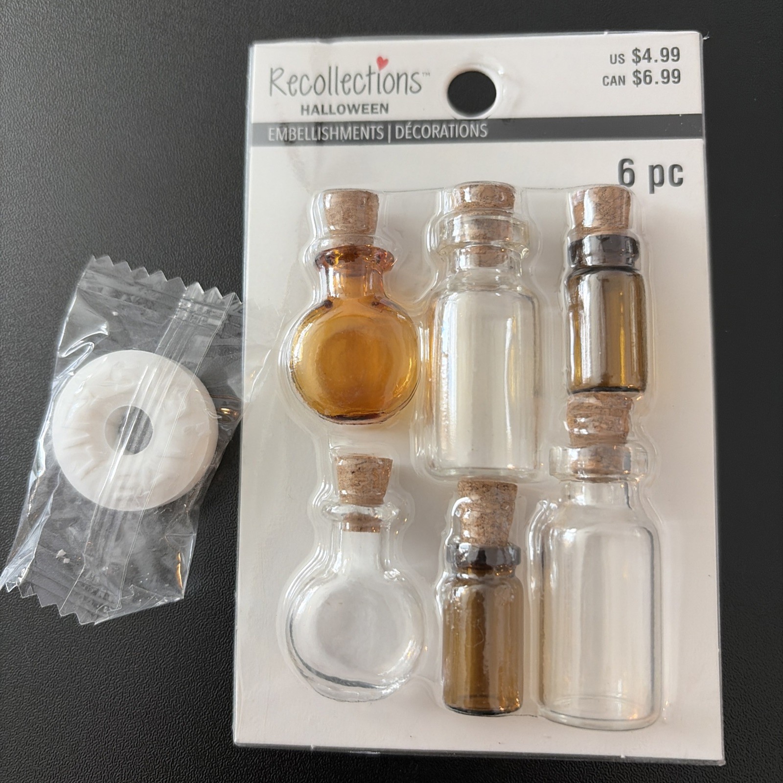 RECOLLECTIONS HALLOWEEN DIMENSIONAL 6 PC MINIATURE EMPTY POTION BOTTLES ~ NEW
