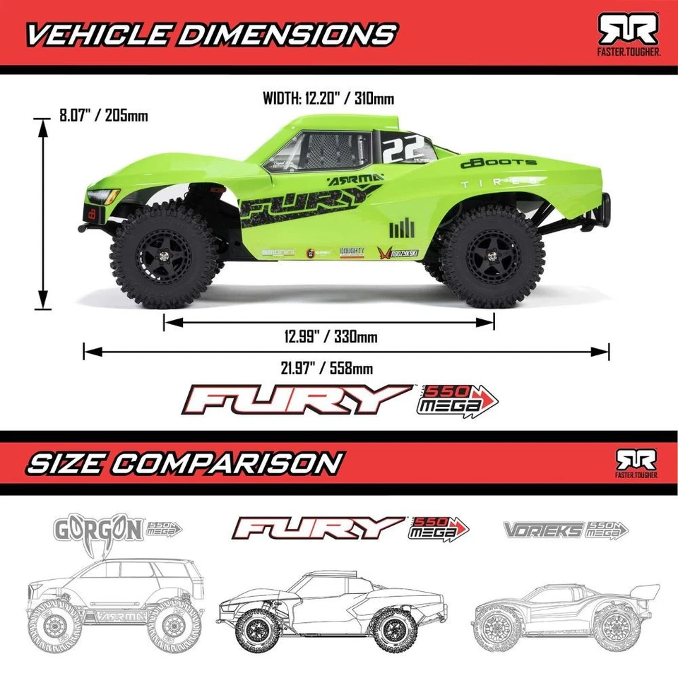 Arrma FURY 2WD 1/10 RTR Verde - Automodello elettrico Short Course - Immagine 3 di 4
