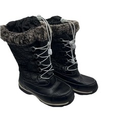 Lands End Insulated Snow Boots Girls 4 M Mid Calf Winter /Snow Faux Fur