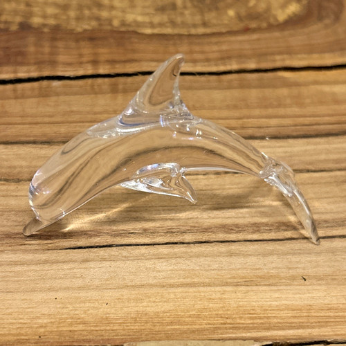 Mini Dolphin Clear Art Glass Figurine 3" L