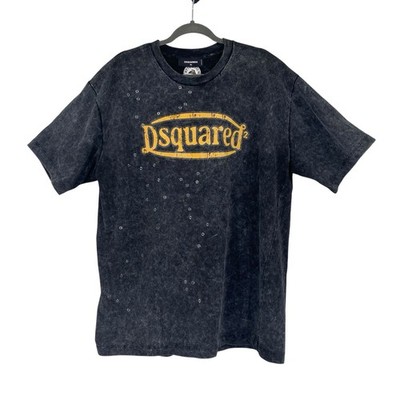 DSQUARED2 Black Distressed Crew Neck Logo T-Shirt Studded Grunge Size XL