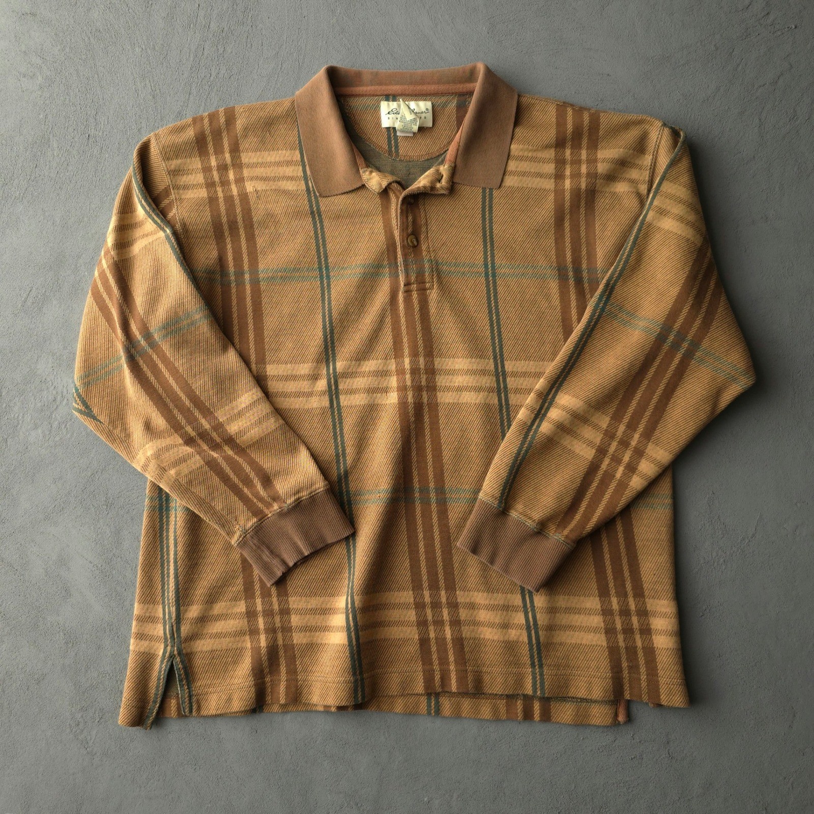 Vintage 90s Long Sleeve Plaid Polo Shirt XL Brown Cotton Eddie Bauer