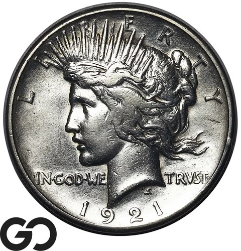 1921 Peace Dollar, High Relief, Choice AU Key Date First Year Issue