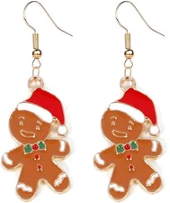 Gingerbread Man Christmas Earrings for Women Cute Xmas Holiday Dangle Jewelry