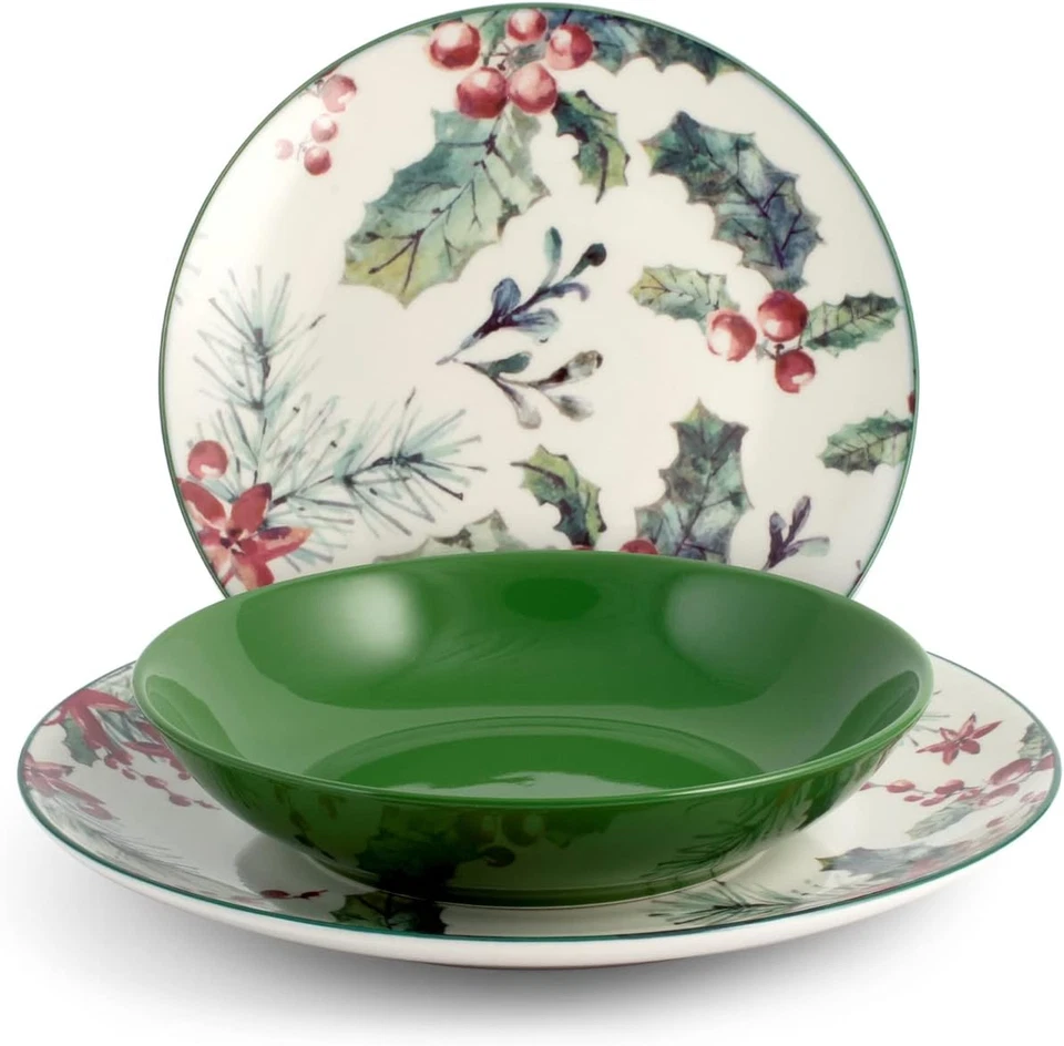 Servizio Tavola 18 Pezzi in Porcellana – Collezione Celebration Verde – Set Piat - Immagine 3 di 4