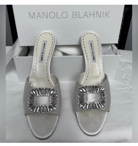 MBT Manolo Blahnik Laalita 50 sandalo raso bianco taglia 40