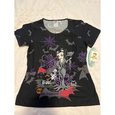 Betty Boop Scrub Top, NEW w/Tags , Size Small - Halloween  Morticia Adams Themed