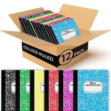 12 Pack Bulk Composition Notebooks, College Ruled, 200 Pages, Hard Cover