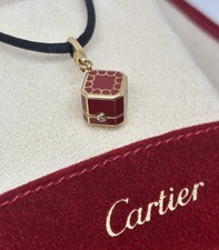 Cartier Box Pendant 18ct Yellow Gold Enamel & Diamond Ladies Necklace Vintage