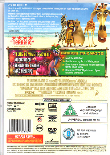 DreamWorks Madagascar - Kids DVD - U Rated - Animated Movie, Very Good - Picture 2 of 2