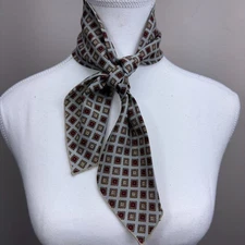 Vintage Womens Silky Academia Scarf Geometric Square Pattern Career Professional