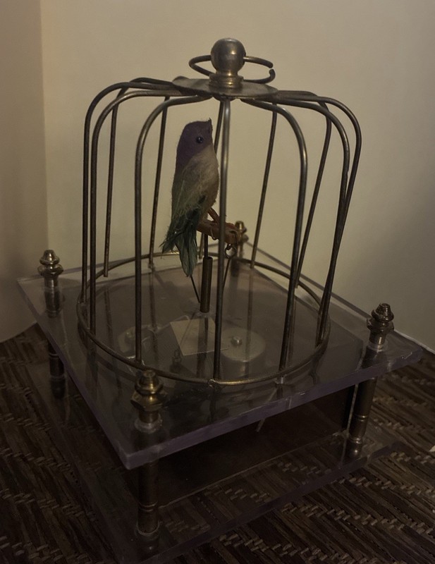 Vintage Mid-Century Animated Bird in Cage Wind-Up Music Box, Japan Movement