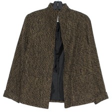 Coldwater Creek Jacket Wool Tweed Equestrian Business Casual Open Front Brown PS