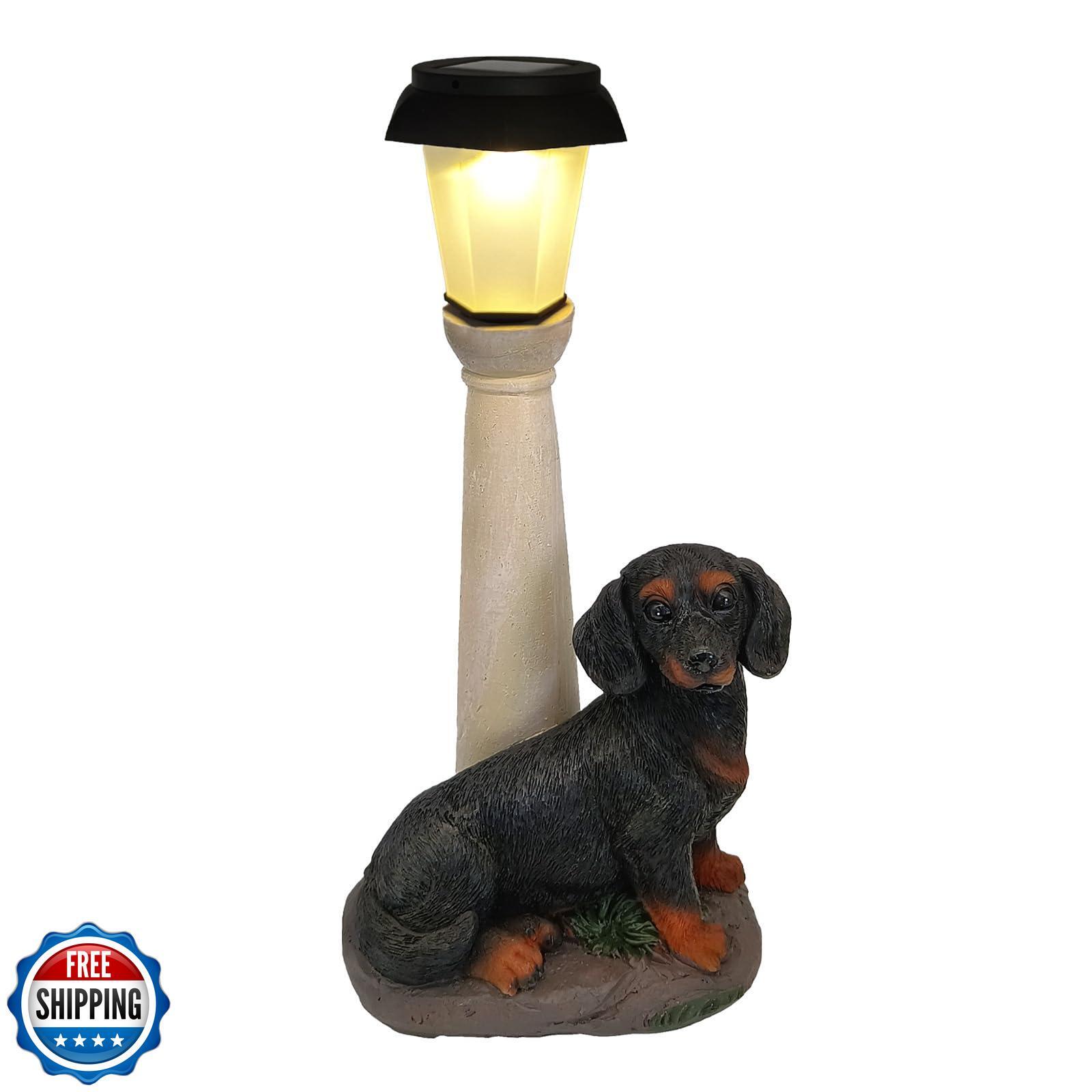 Solar-Powered Dachshund Garden Statue with Lantern – Resin Decor