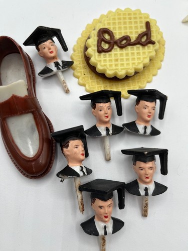 Vintage Dad Gold Graduate Cupcake Cake Toppers Lot - Picture 3 of 5