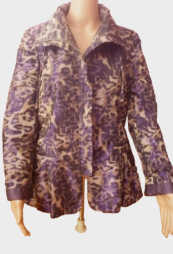 Chaqueta Lafayette 148 Cremallera Estampado Animal Leopardo Púrpura Marrón Cinturón Ajustado 10 M Foto 2 de 4
