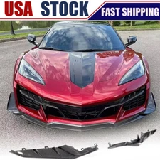 For 20UP Chevrolet Corvette C8 Z06 REAL CARBON Front Bumper Splitter Canards Fin