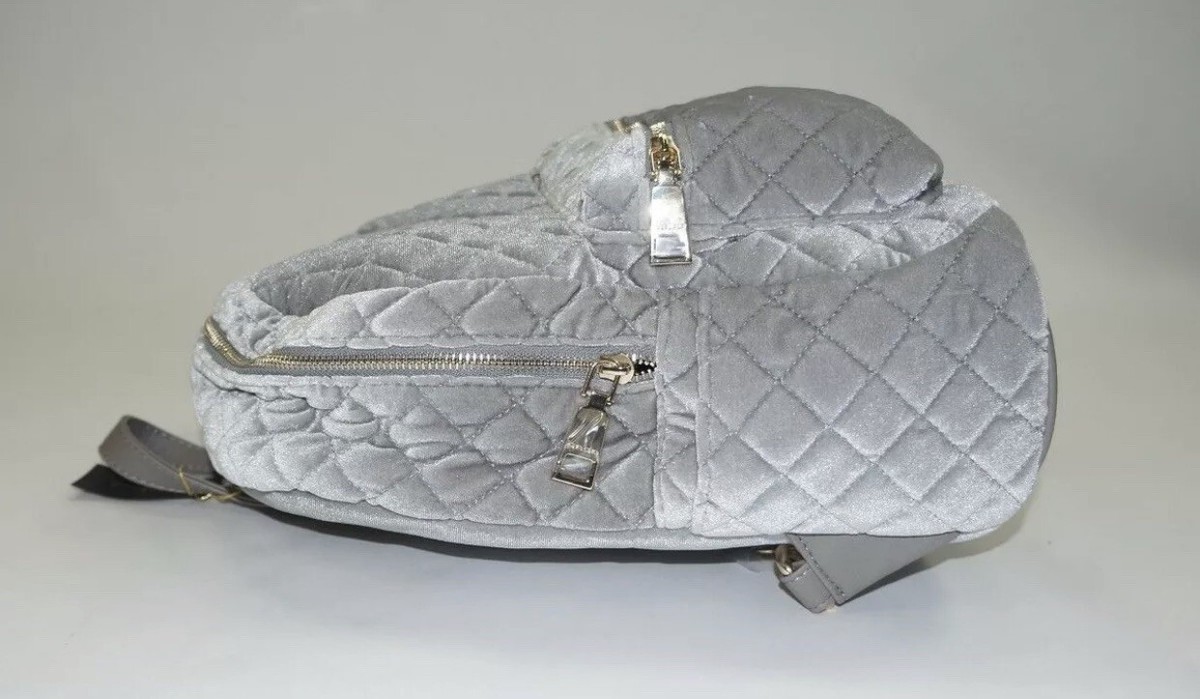 Bebe Maria Velvet Quilted‎ Large Backpack Taupe Gold Hardware MSRP 109 BEBE Maria Grey Velvet Quilted Large Backpack MSRP $109 NWT  main image 2