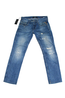 Replay Mens Jeans Anbass - M914 - Blue - Top Denim - W30 L32 - Appliques!