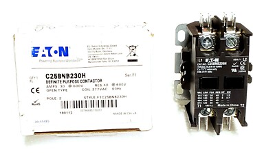 Eaton C25BNB230H, Contactor, 2-Pole, Open Type, 30 Amp, Coil 277VAC