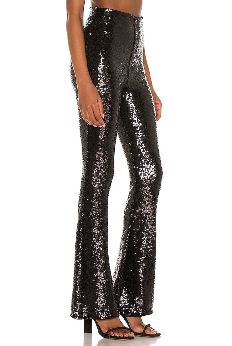 NEW Commando High Waist Sequin Flared Leggings - Black - Large image 2