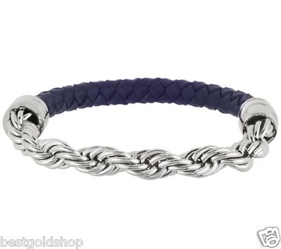 QVC Steel by Design Twisted Rope Chain and Braided Royal Blue Leather  Bracelet