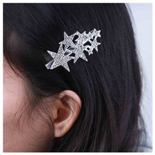 Silver CZ Star Crystal Rhinestone Wedding Hair Barrette Clip Bride Accessory