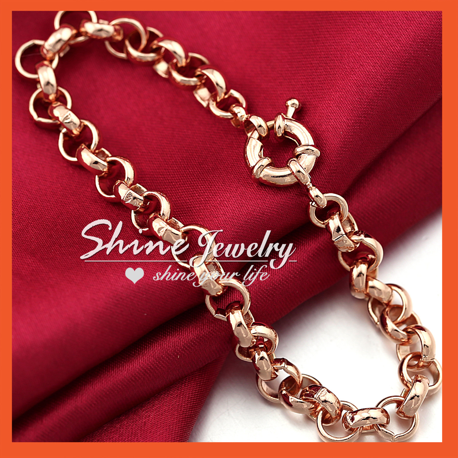 18K ROSE GOLD GF SAFE BOLT RINGS LINKS CHAIN MENS LADIES BELCHER BANGLE BRACELET