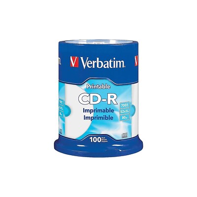 Verbatim 98493 52x CD-R White Inkjet Printable Hub Printable 100/Pack ...