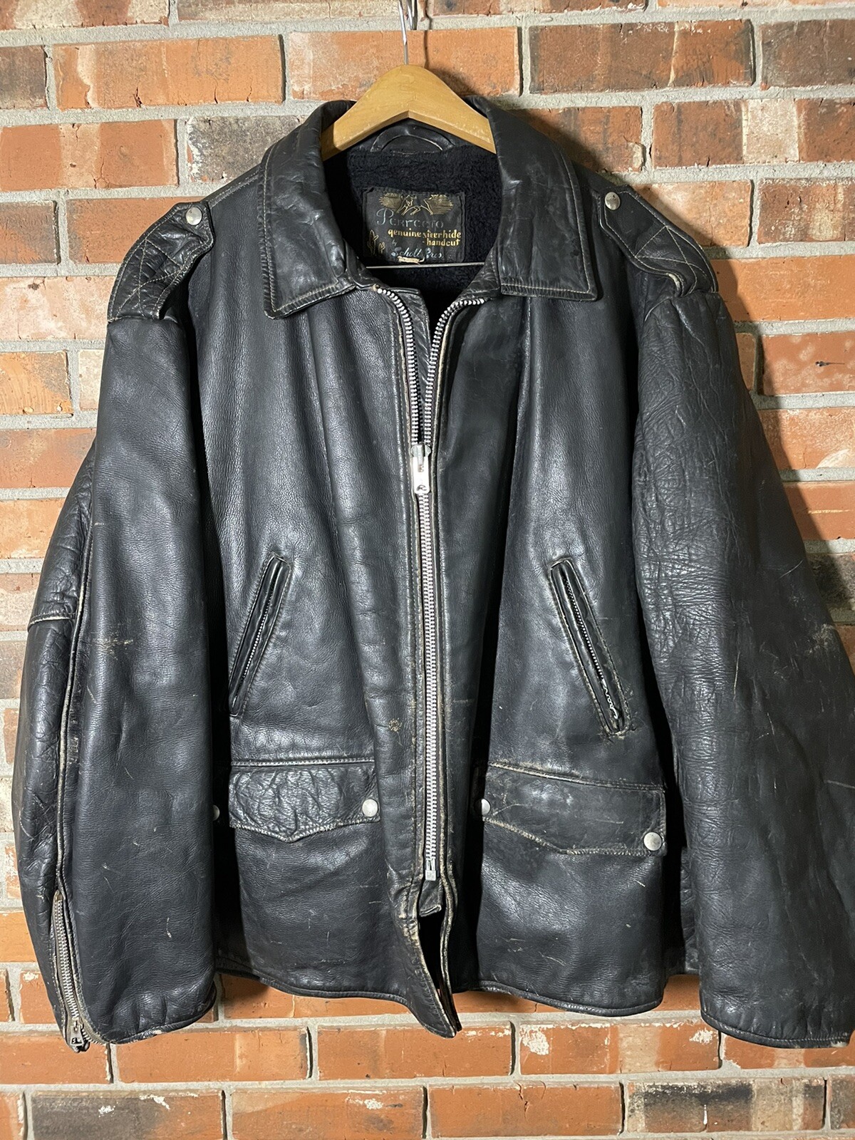 Vintage Schott Leather Jacket Men Xl Perfecto Steerhide Black Talon Fur Lined