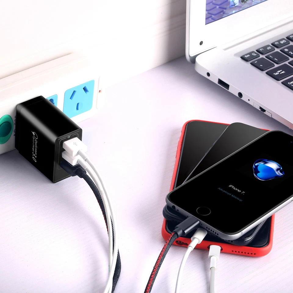 3Port USB Home Wall Charger DIGITAL DISPLAY QC 3.0 30W Fast Charge For CellPhone - Image 4 of 4