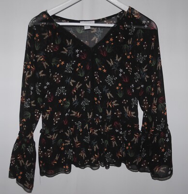 Amisu Womens Sheer Black & Multicolour 3/4 Sleeve Top Size XS