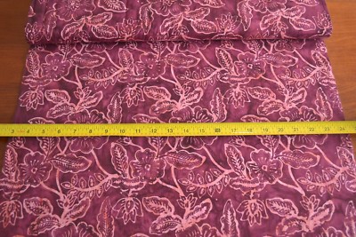 By 1/2 Yd, Peach Floral on Burgundy Tonga Batik, Timeless Treasures/B8401, B841
