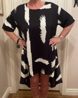FRANK USHER Lagenlook Arty Hi Low Bubble Hem Dress Size XL 52'' Chest