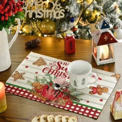 4/8PCS Christmas Placemats,Winter Placemats,Merry Christmas Table Fashion USA