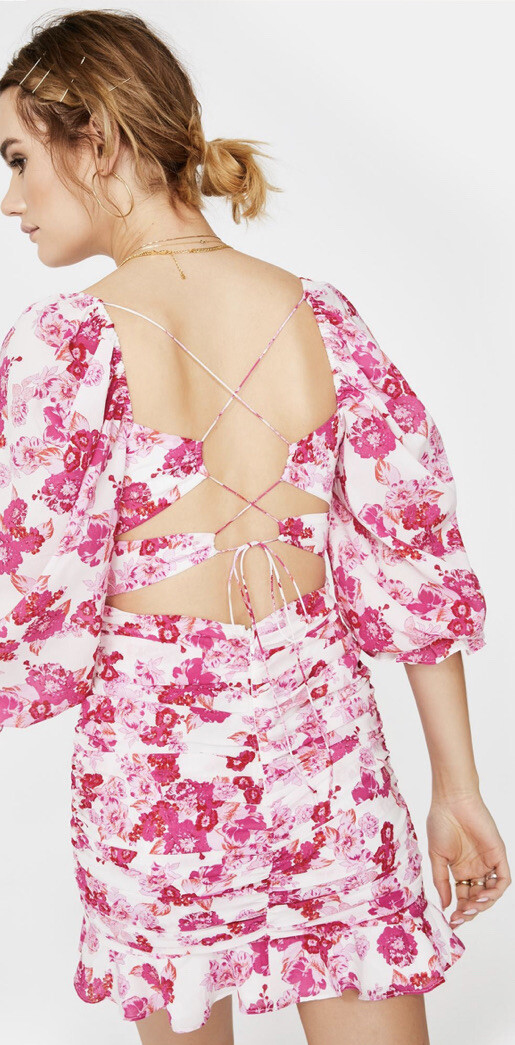For Love & Lemons OAHU RUCHED MINI DRESS Sz Large Sold Out image 6