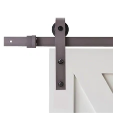 96 In. Antique Bronze Classic Bent Strap Barn Style Sliding Door Track and Har