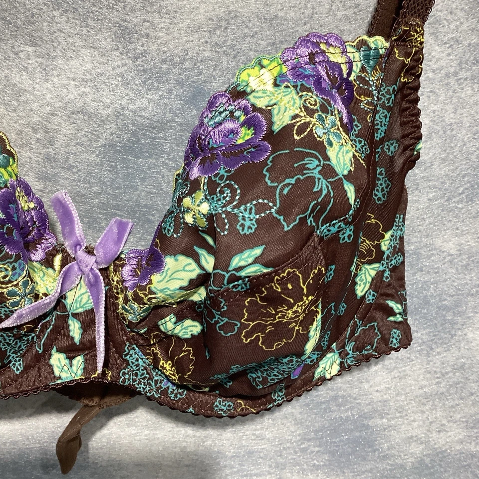 Sujetador Freya 36DD Marrón Turquesa Estampado Floral Ribete de Encaje Foto 3 de 4
